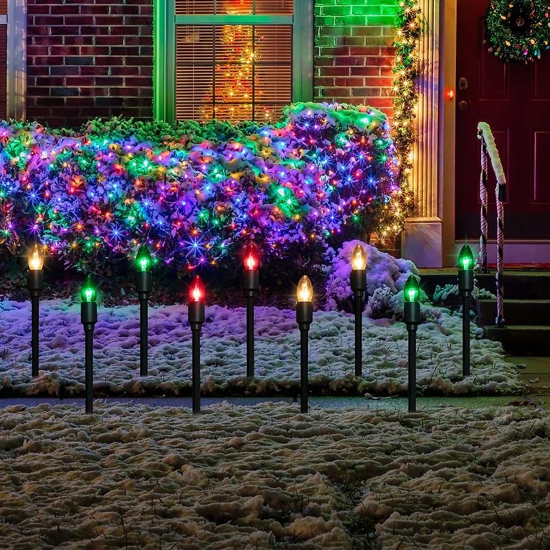 Set of 15 Lighted Red Clear and Green C9 Christmas Pathway Marker Decor
