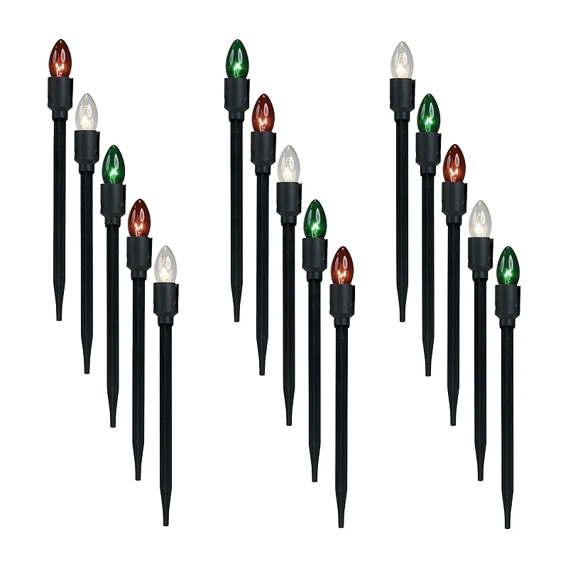 Set of 15 Lighted Red Clear and Green C9 Christmas Pathway Marker Decor