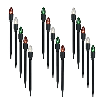 Set of 15 Lighted Red  Clear and Green C9 Christmas Pathway Marker Decor