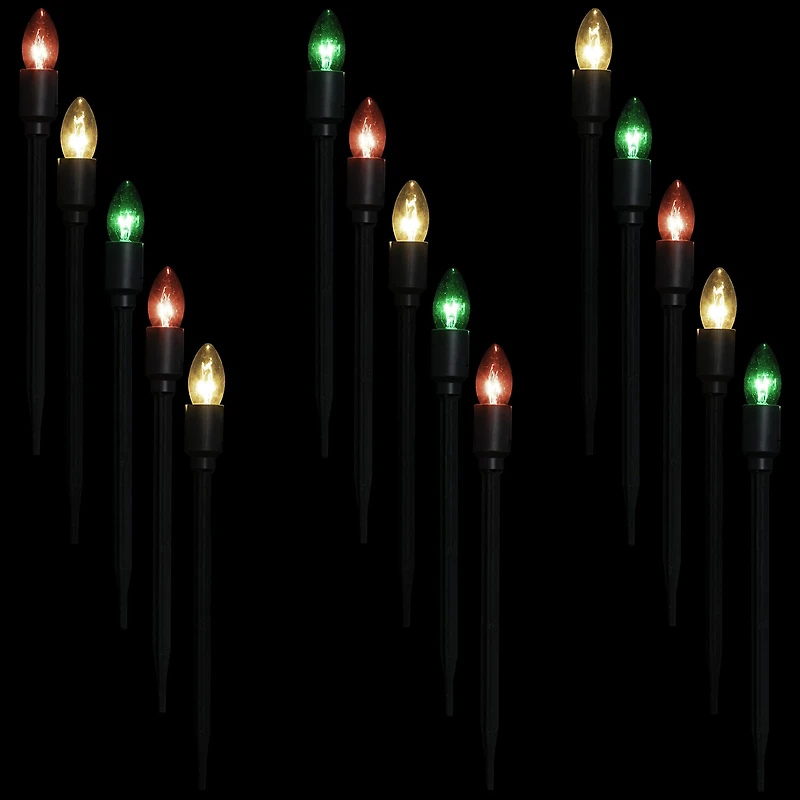 Set of 15 Lighted Red Clear and Green C9 Christmas Pathway Marker Decor