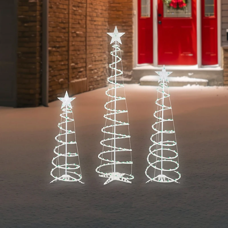 Set of 3 Green Lighted Spiral Christmas Trees 3' 4' and 6'