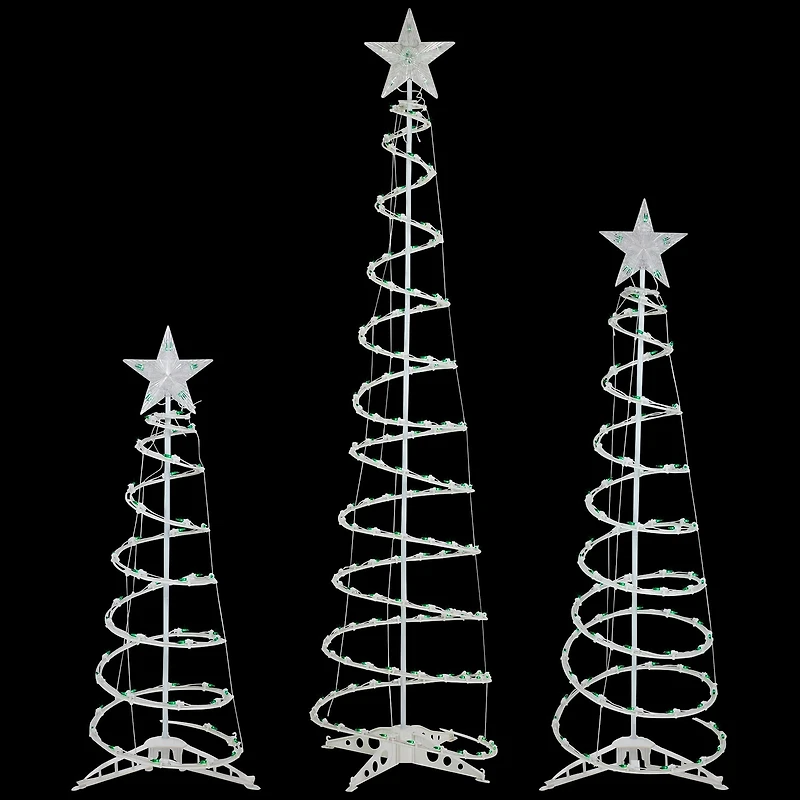 Set of 3 Green Lighted Spiral Christmas Trees 3' 4' and 6'
