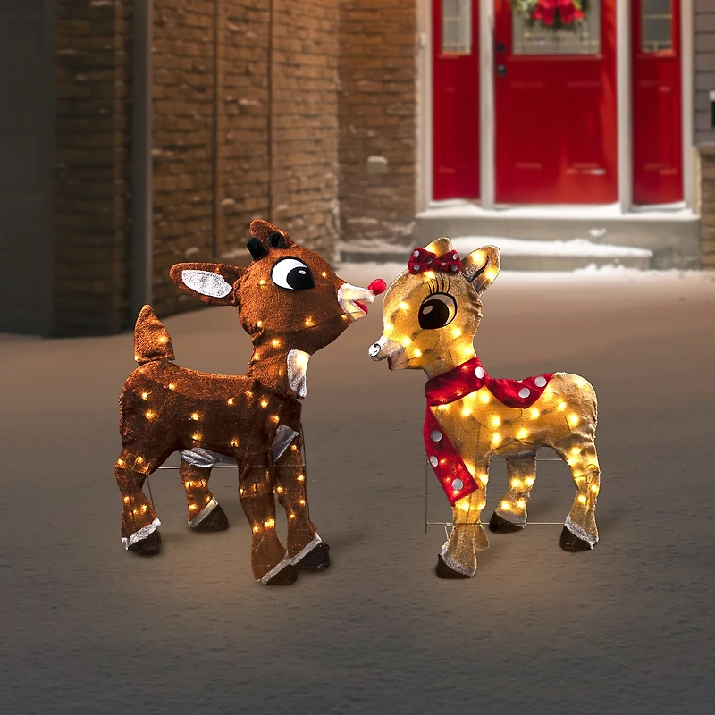 Set of 2 Lighted Rudolph and Clarice Outdoor Christmas Decorations  32"