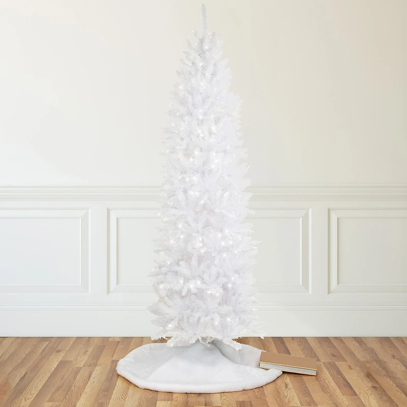 9' Pre-Lit Rapids White Pine Pencil Artificial Christmas Tree Clear Lights