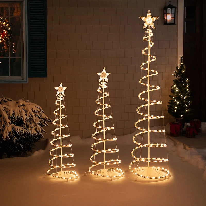 Set of 3 Clear Lighted Spiral Christmas Trees - 3' 4' and 6'