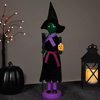 14'' Black and Green Witch Jack-O-Lantern Halloween Nutcracker with Broom