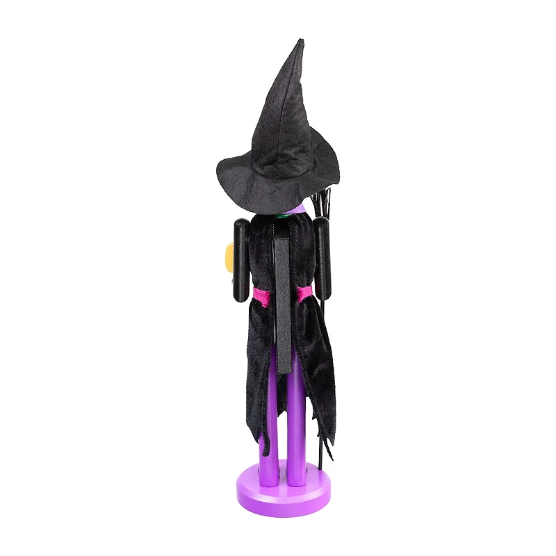 14'' Black and Green Witch Jack-O-Lantern Halloween Nutcracker with Broom