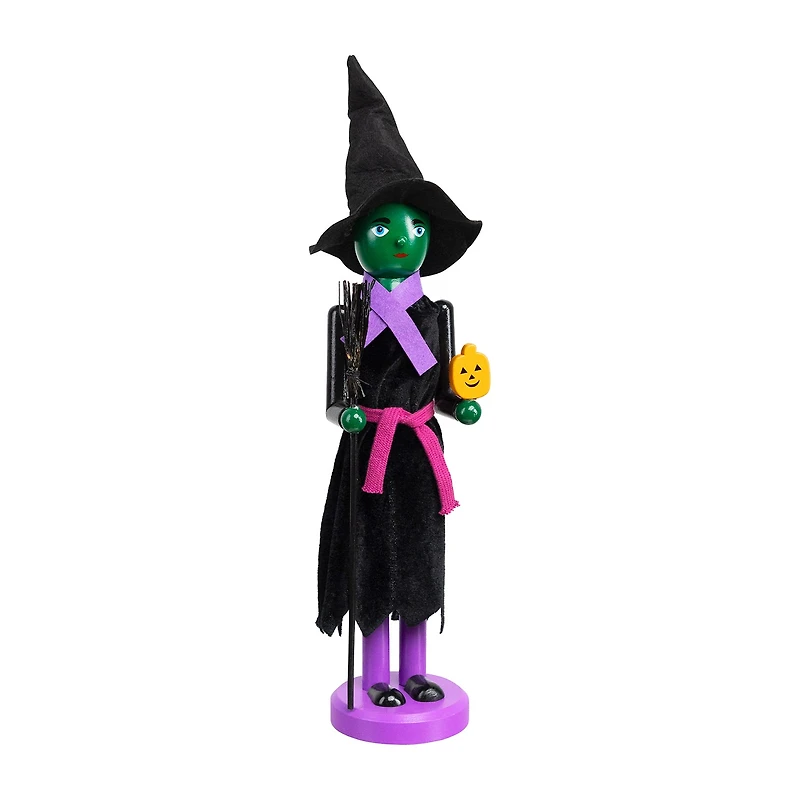 14'' Black and Green Witch Jack-O-Lantern Halloween Nutcracker with Broom