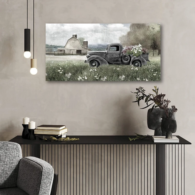 Courtside Market Farm Blue Truck 12x24 Canvas Art