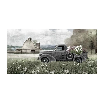 Courtside Market Farm Blue Truck 12x24 Canvas Art