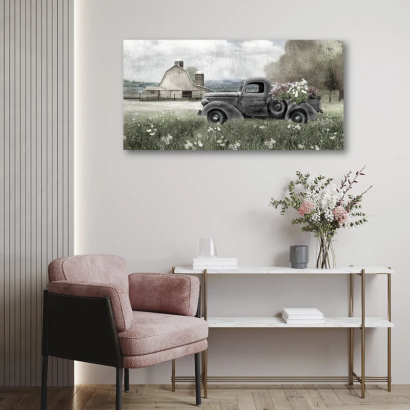 Courtside Market Farm Blue Truck 24x48 Canvas Art