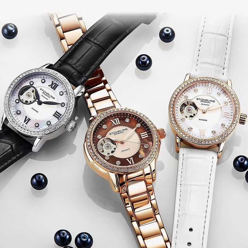Stuhrling Womens Automatic Leather Strap Watch 3952