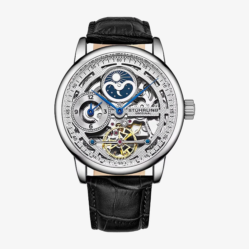 Stuhrling Mens Automatic Black Leather Strap Watch 3917 1