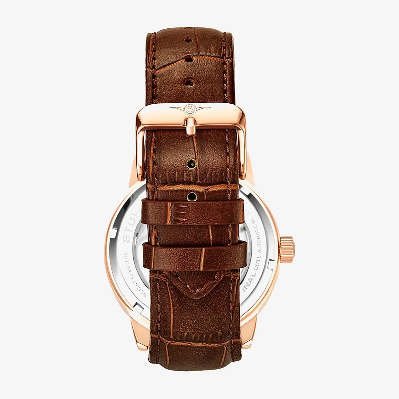 Stuhrling Mens Automatic Brown Leather Strap Watch 3917 3