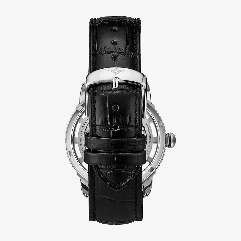 Stuhrling Mens Automatic Black Leather Strap Watch 3933
