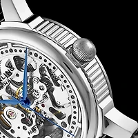 Stuhrling Mens Automatic Black Leather Strap Watch 3933