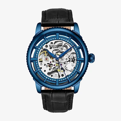 Stuhrling Mens Automatic Black Leather Strap Watch 3933