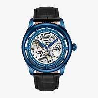 Stuhrling Mens Automatic Black Leather Strap Watch 3933