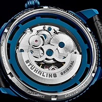 Stuhrling Mens Automatic Black Leather Strap Watch 3933