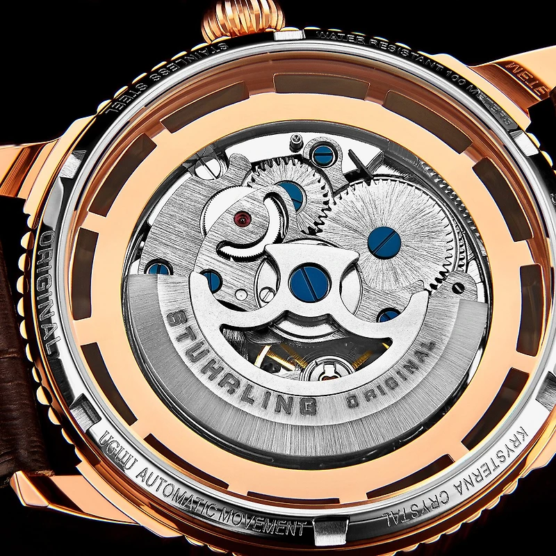 Stuhrling Mens Automatic Brown Leather Strap Watch 3933 4