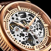 Stuhrling Mens Automatic Brown Leather Strap Watch 3933 4
