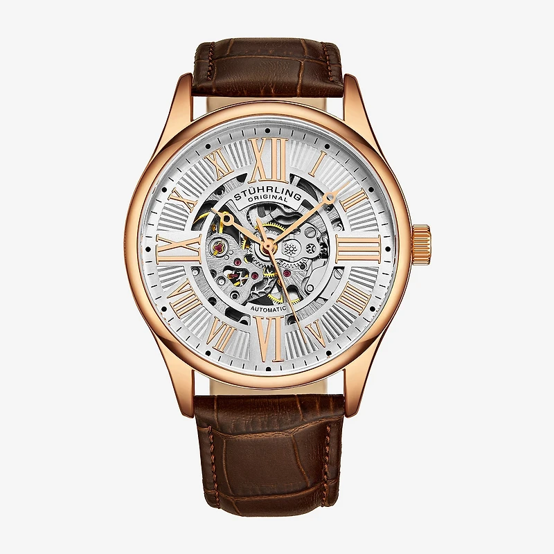 Stuhrling Mens Automatic Black Leather Strap Watch 3942 4