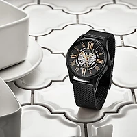 Stuhrling Mens Automatic Black Stainless Steel Strap Watch 3942m 3