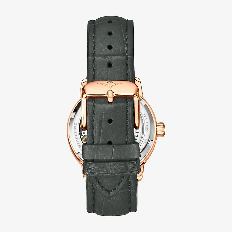 Stuhrling Womens Automatic Gray Leather Strap Watch 3952 3