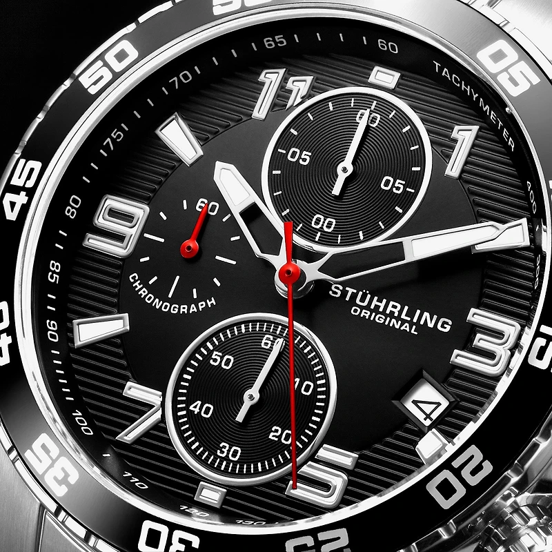 Stuhrling Mens Chronograph Silver Tone Stainless Steel Bracelet Watch 3957
