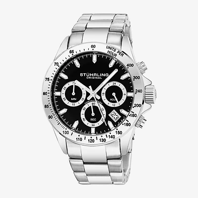 Stuhrling Mens Chronograph Silver Tone Stainless Steel Bracelet Watch 3960