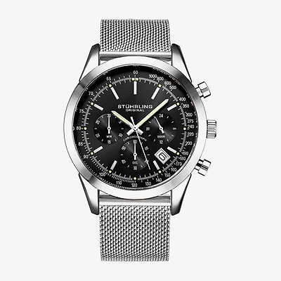Stuhrling Mens Chronograph Silver Tone Stainless Steel Strap Watch 3975 1
