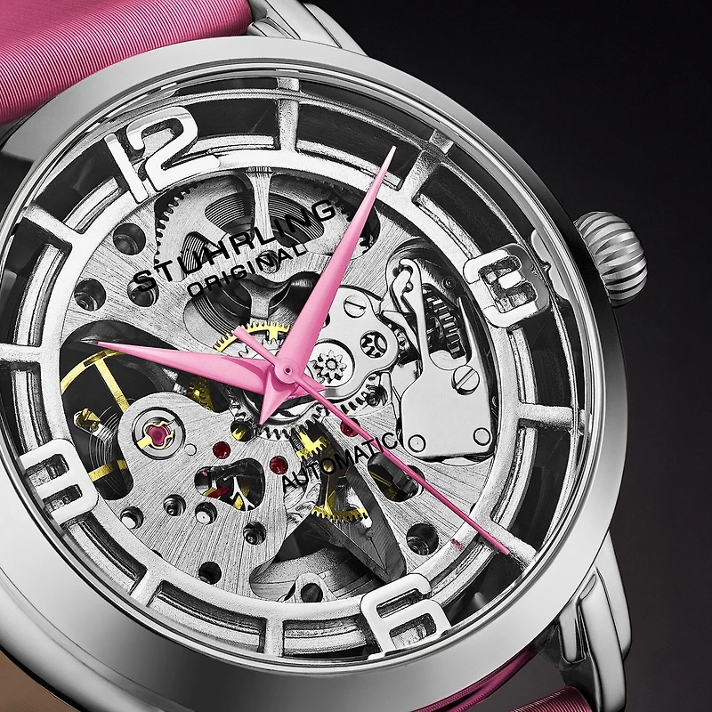 Stuhrling Womens Automatic Pink Leather Strap Watch 3982 3