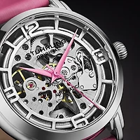 Stuhrling Womens Automatic Pink Leather Strap Watch 3982 3