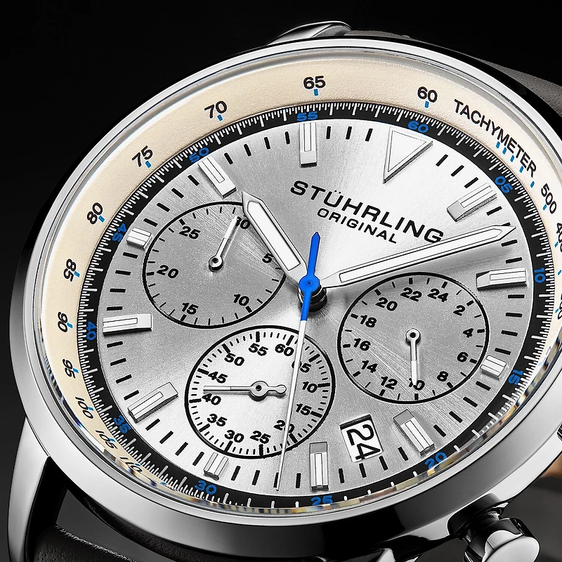 Stuhrling Mens Gray Leather Strap Watch 3986l 1