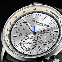 Stuhrling Mens Gray Leather Strap Watch 3986l 1