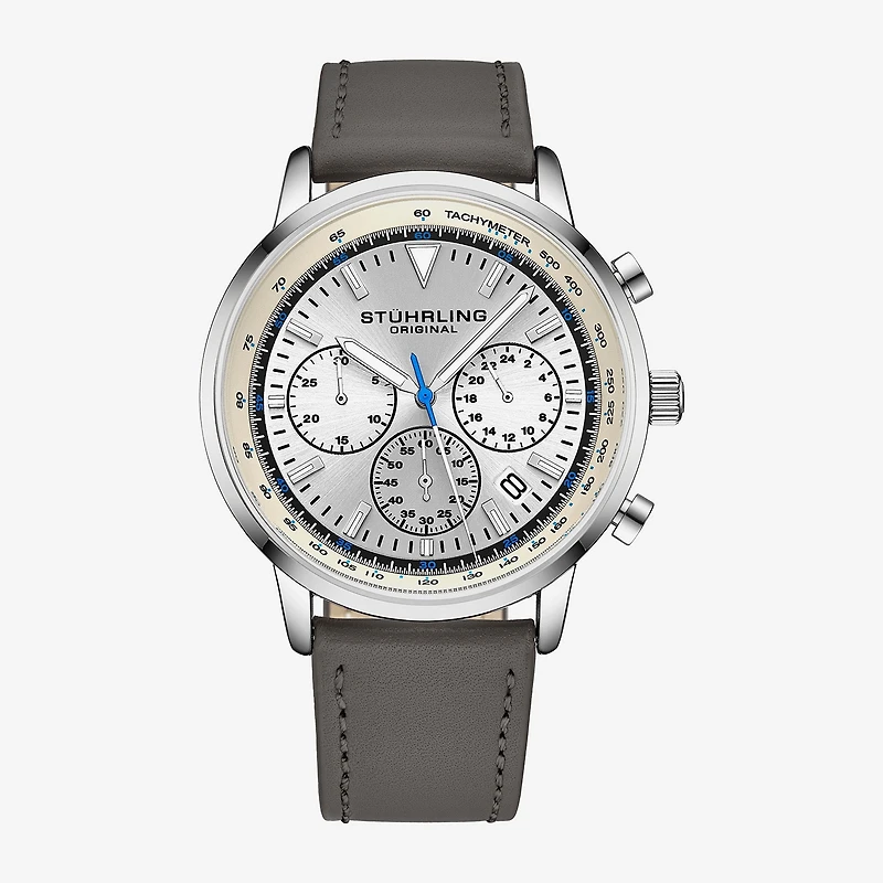 Stuhrling Mens Gray Leather Strap Watch 3986l 1