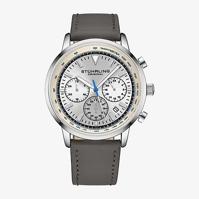 Stuhrling Mens Gray Leather Strap Watch 3986l 1