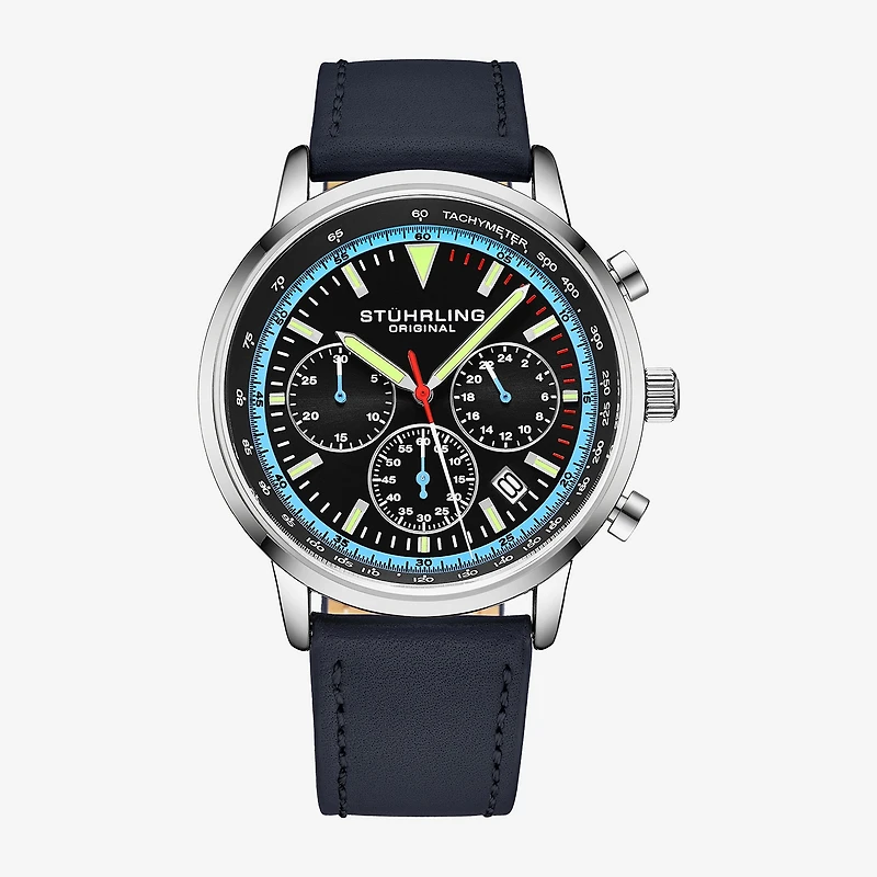 Stuhrling Mens Blue Leather Strap Watch 3986l 2