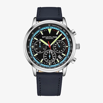 Stuhrling Mens Blue Leather Strap Watch 3986l 2