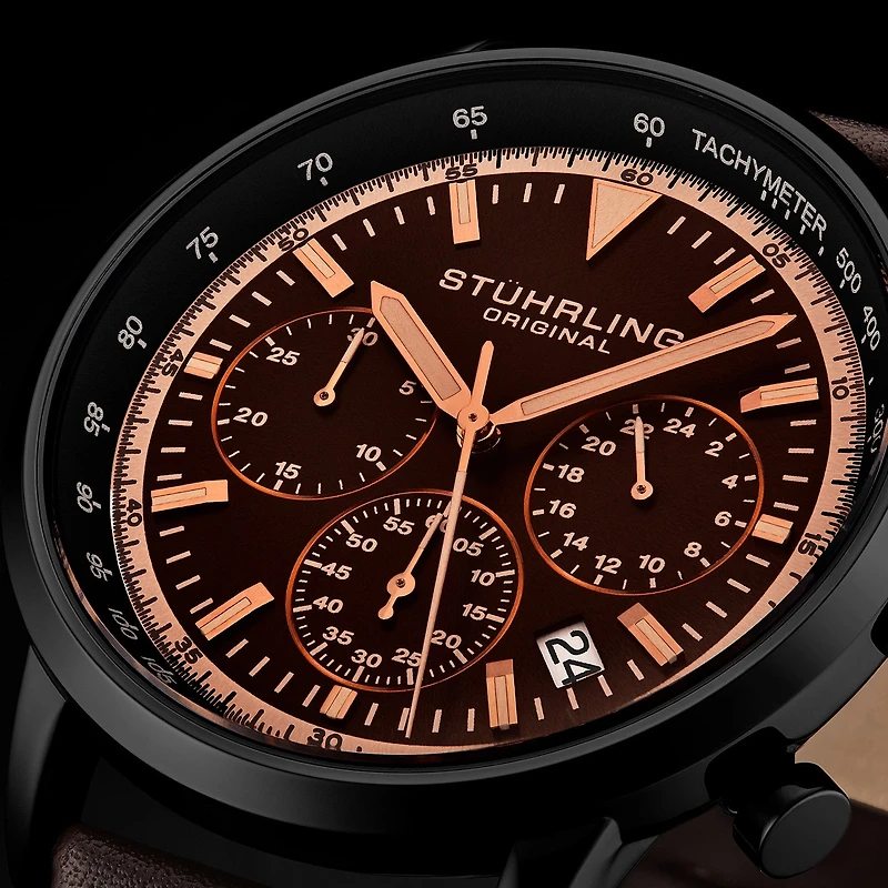 Stuhrling Mens Brown Leather Strap Watch 3986l 5