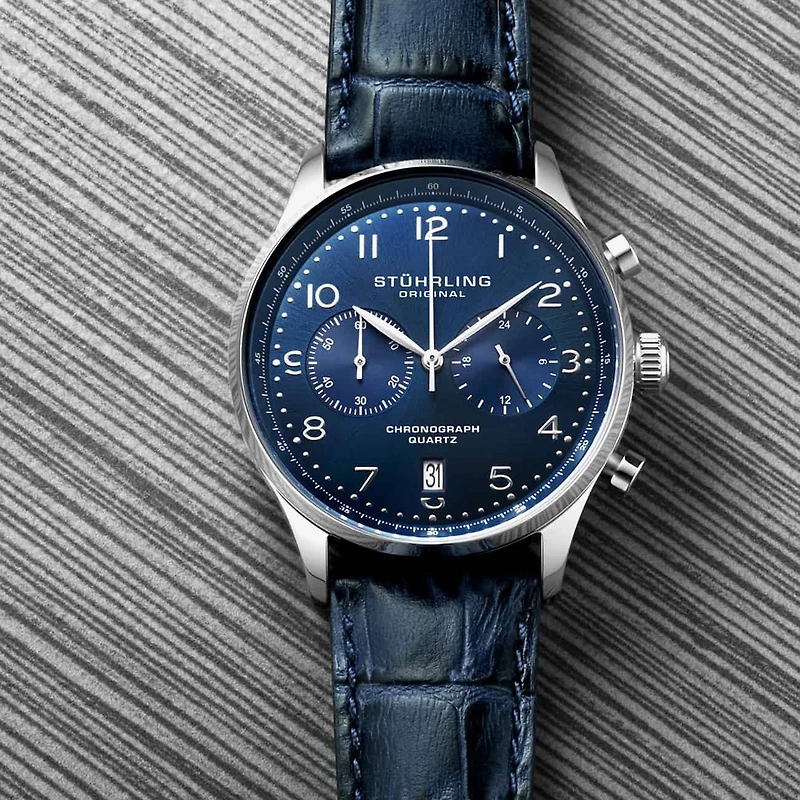 Stuhrling Mens Chronograph Leather Strap Watch 4012
