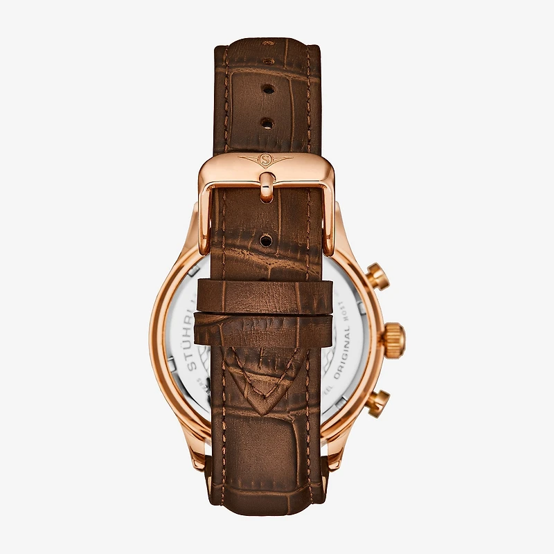 Stuhrling Mens Chronograph Brown Leather Strap Watch 4012 4