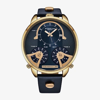 Stuhrling Mens Blue Leather Strap Watch 4051 2