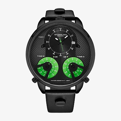 Stuhrling Mens Black Leather Strap Watch 4051 3