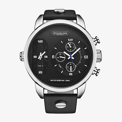 Stuhrling Mens Black Leather Strap Watch 4052