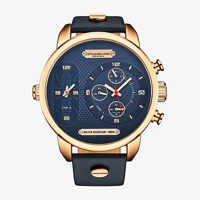 Stuhrling Mens Blue Leather Strap Watch 4052 3