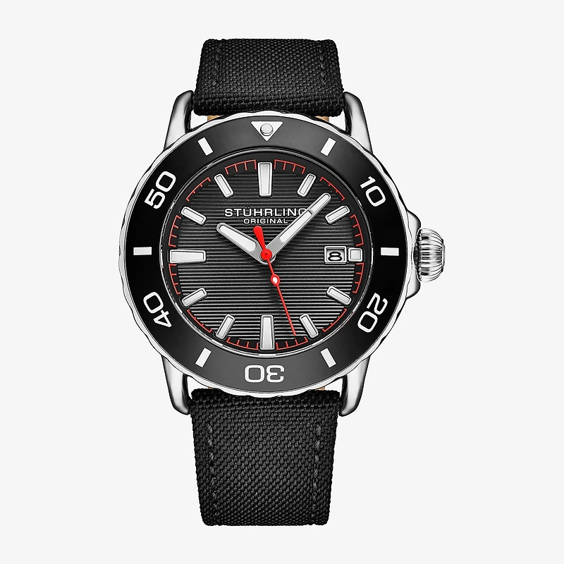 Stuhrling Aquadiver Mens Black Strap Watch 4049 1