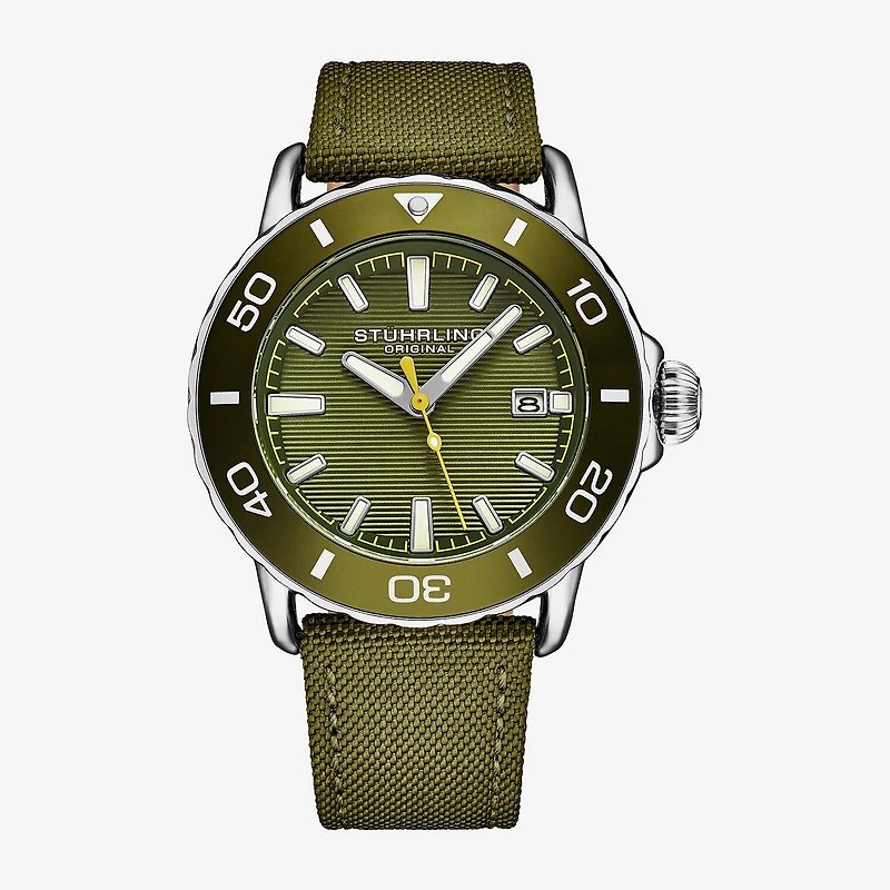 Stuhrling Aquadiver Mens Green Strap Watch 4049 2