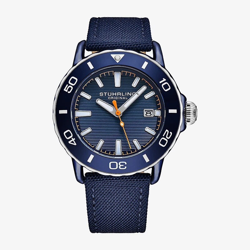 Stuhrling Aquadiver Mens Blue Strap Watch 4049 4