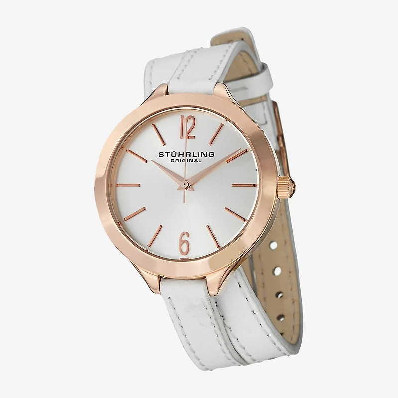Stuhrling Womens White Leather Strap Watch 568 03